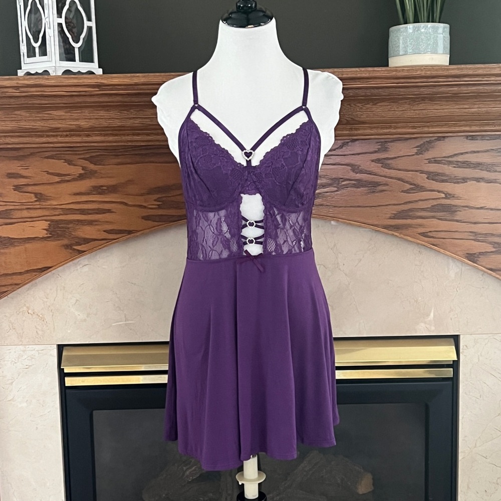 Avidlove‎ Purple Intimates Lingerie Lace Babydoll Chemise Size Medium NEW
